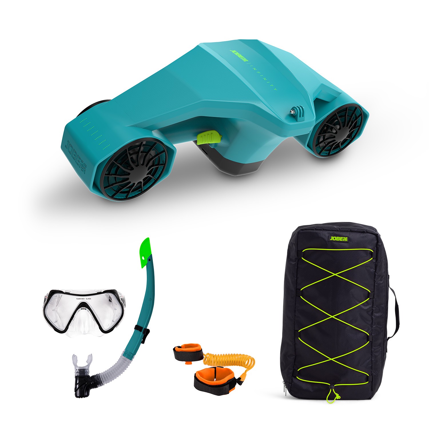 Lieferumfang Sea Scooter Jobe mit Schnorchelset und Transporttasche